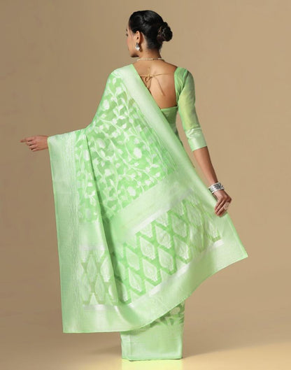 Light Green Cotton Weaving Saree