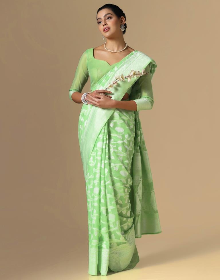 Light Green Cotton Weaving Saree