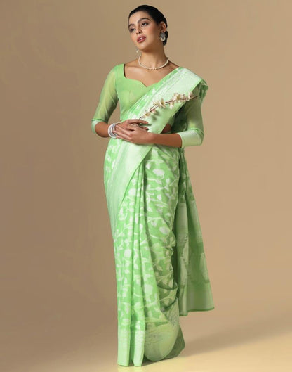 Light Green Cotton Weaving Saree