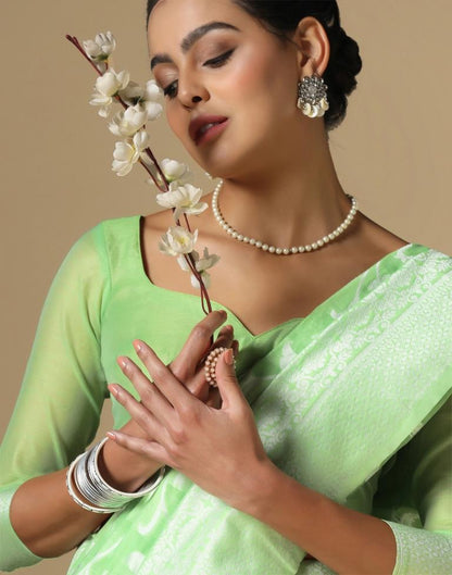 Light Green Cotton Weaving Saree