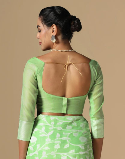 Light Green Cotton Weaving Saree