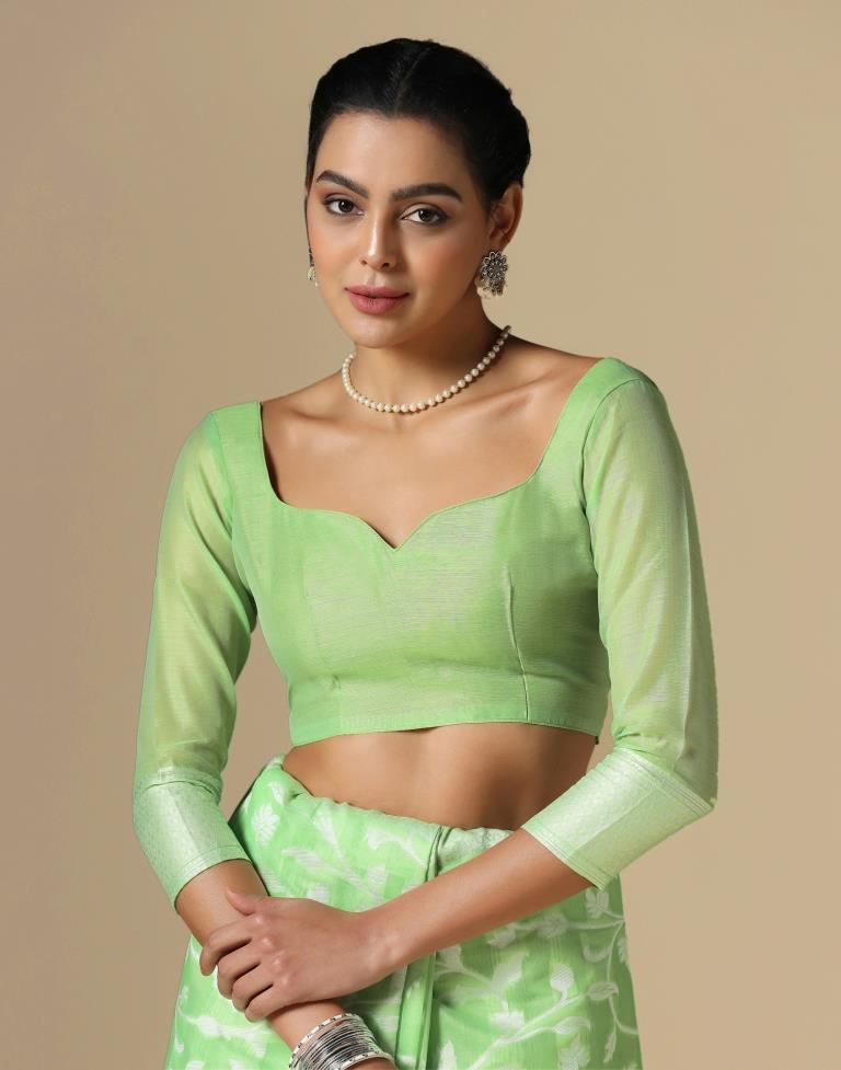 Light Green Cotton Weaving Saree