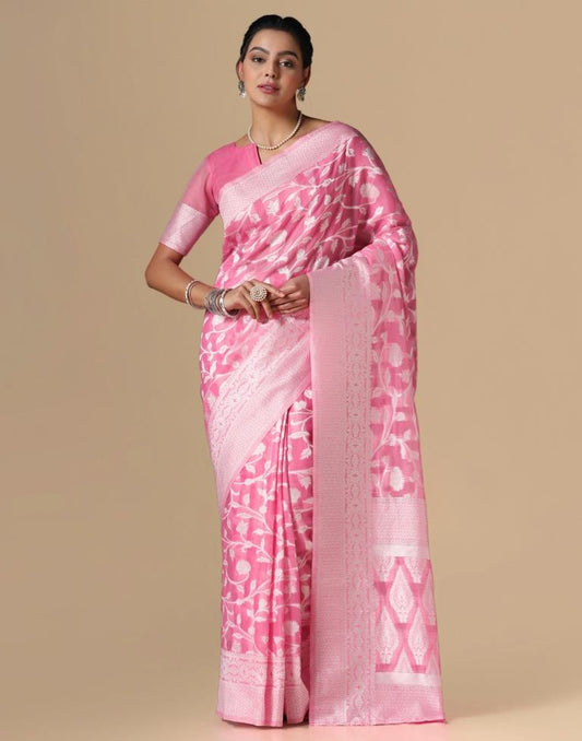 Pink Cotton Weaving Saree