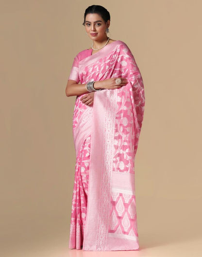 Pink Cotton Weaving Saree