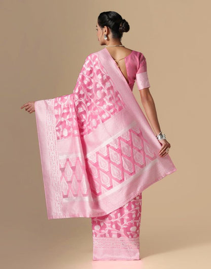 Pink Cotton Weaving Saree