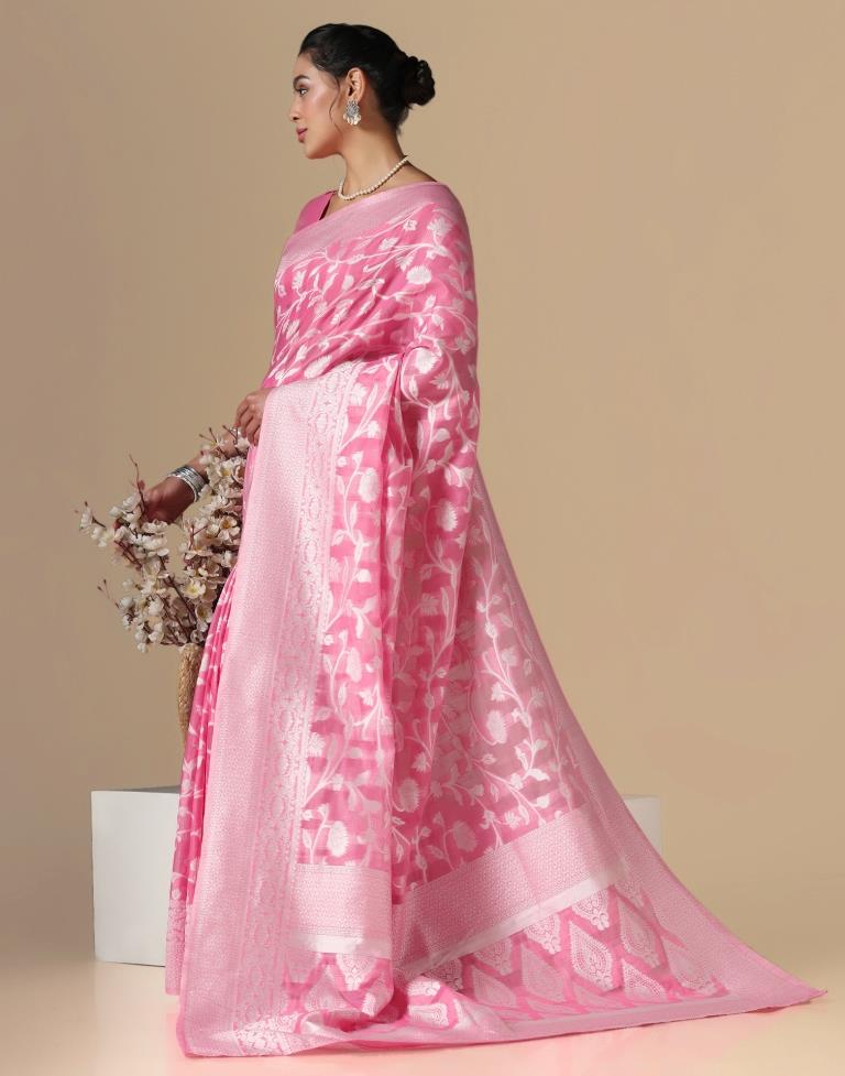 Pink Cotton Weaving Saree