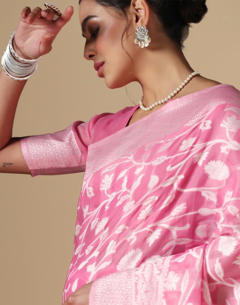 Pink Cotton Weaving Saree