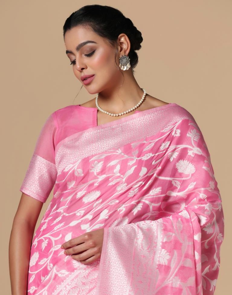 Pink Cotton Weaving Saree