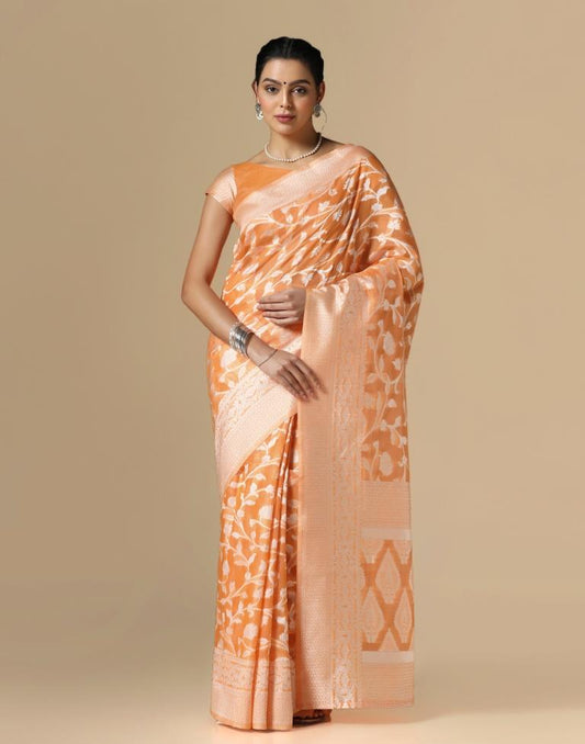 Orange Cotton Weaving Saree