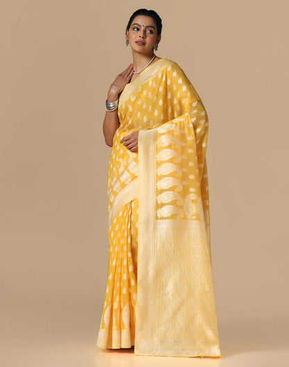 Yellow Cotton Weaving Saree