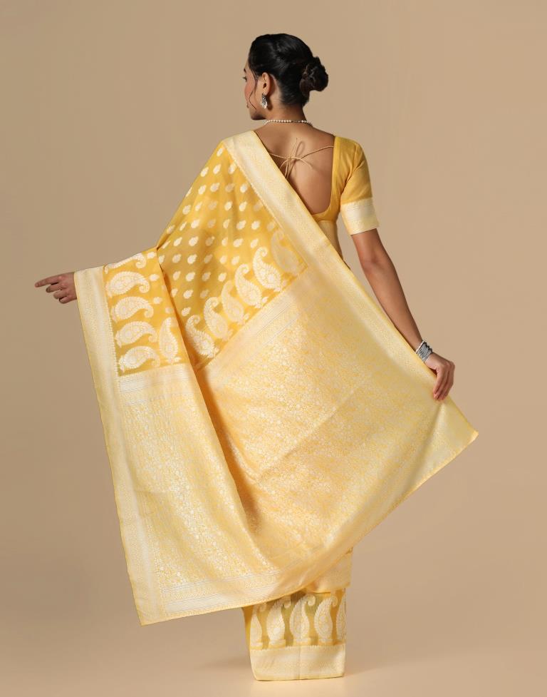 Yellow Cotton Weaving Saree