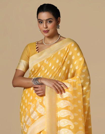 Yellow Cotton Weaving Saree