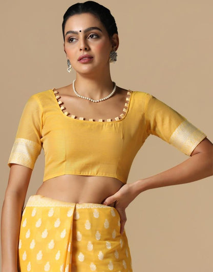 Yellow Cotton Weaving Saree