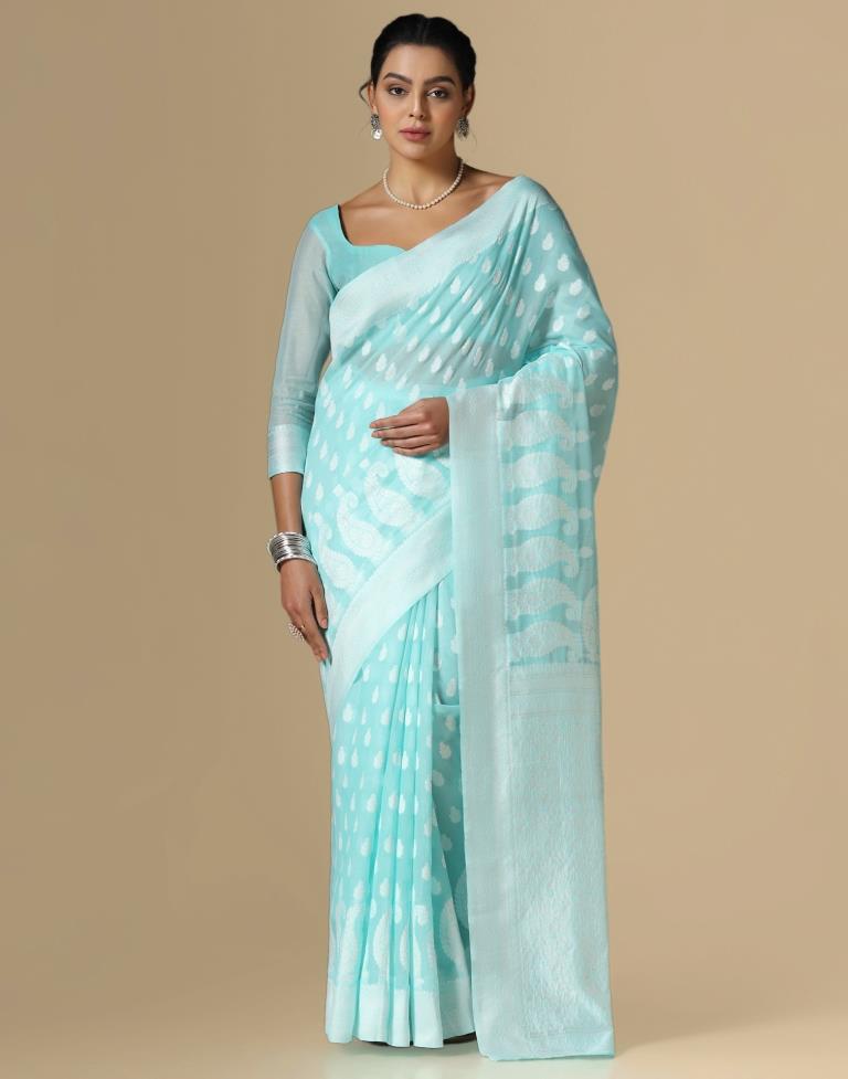 Light Blue Cotton Weaving Saree