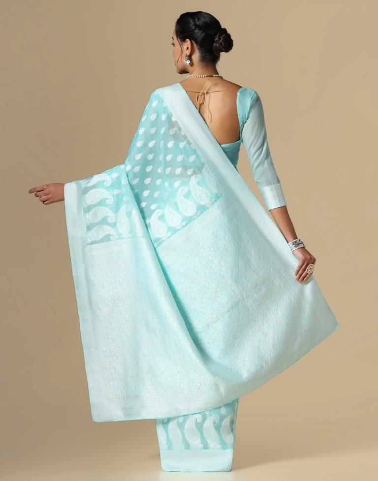 Light Blue Cotton Weaving Saree