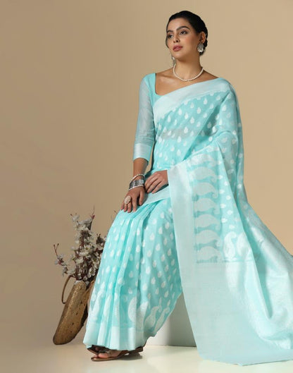 Light Blue Cotton Weaving Saree