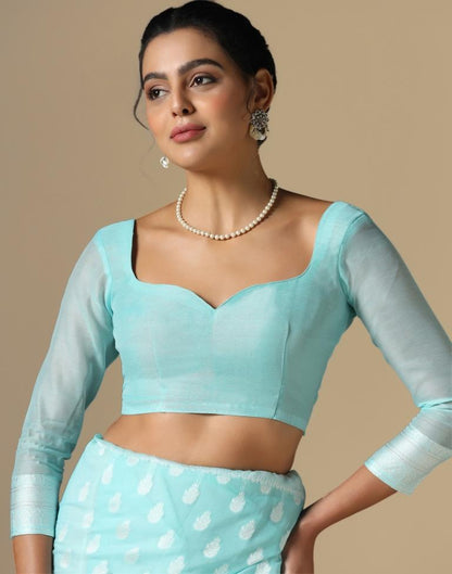 Light Blue Cotton Weaving Saree