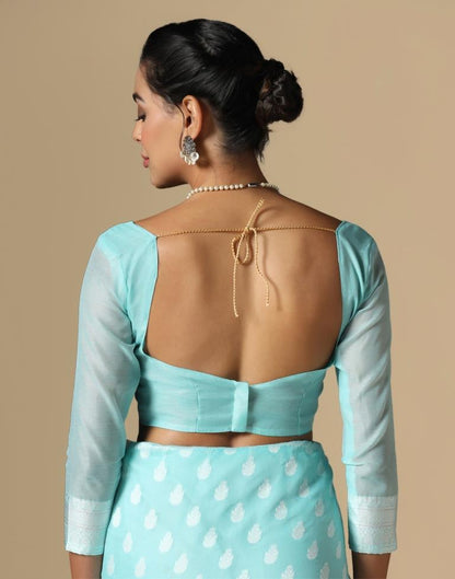 Light Blue Cotton Weaving Saree