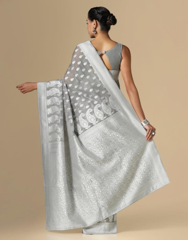 Grey Cotton Weaving Saree