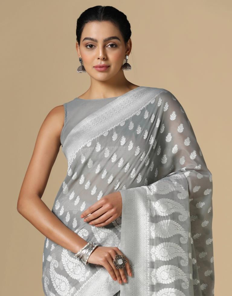 Grey Cotton Weaving Saree
