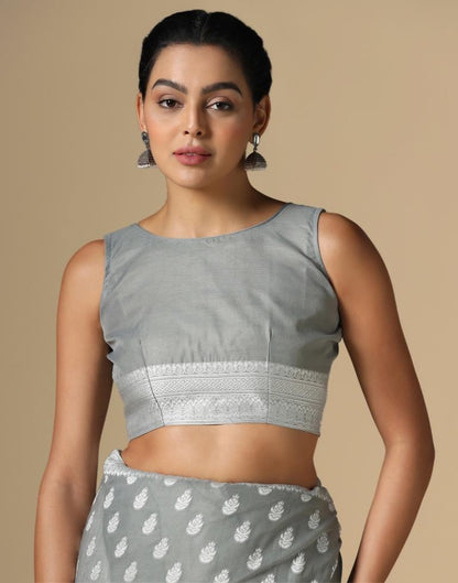 Grey Cotton Weaving Saree