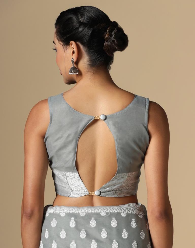 Grey Cotton Weaving Saree