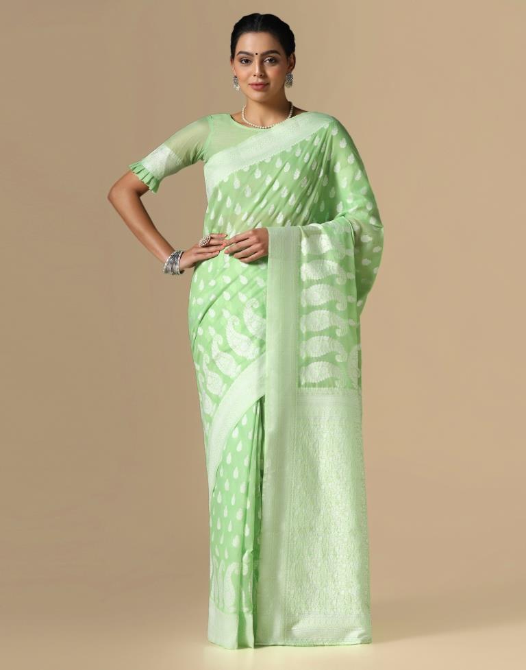 Light Green Cotton Weaving Saree