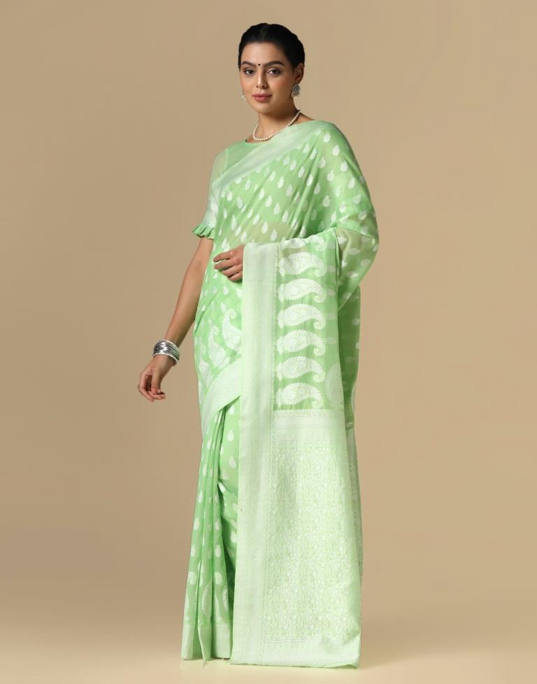 Light Green Cotton Weaving Saree