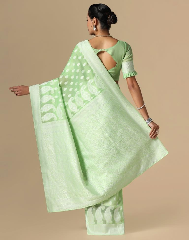 Light Green Cotton Weaving Saree