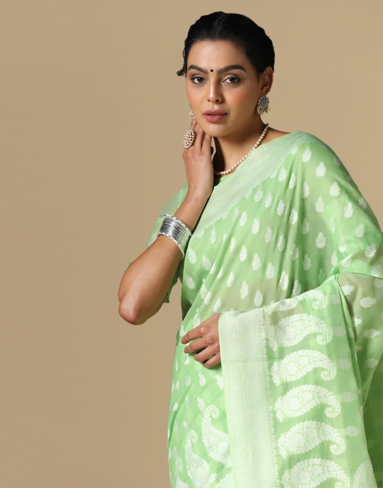 Light Green Cotton Weaving Saree