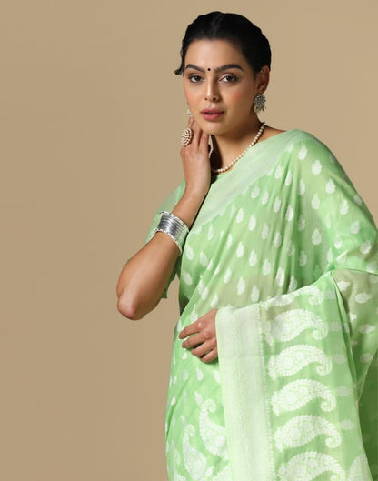 Light Green Cotton Weaving Saree