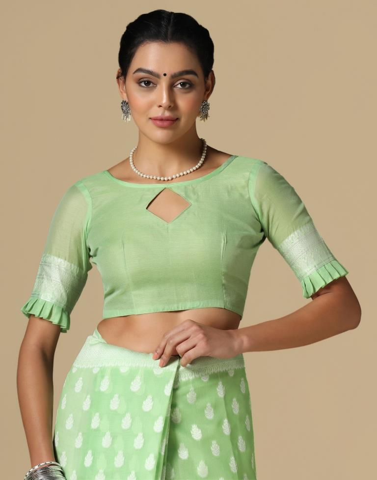 Light Green Cotton Weaving Saree