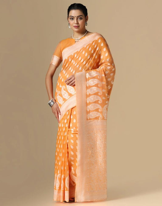 Orange Cotton Weaving Saree