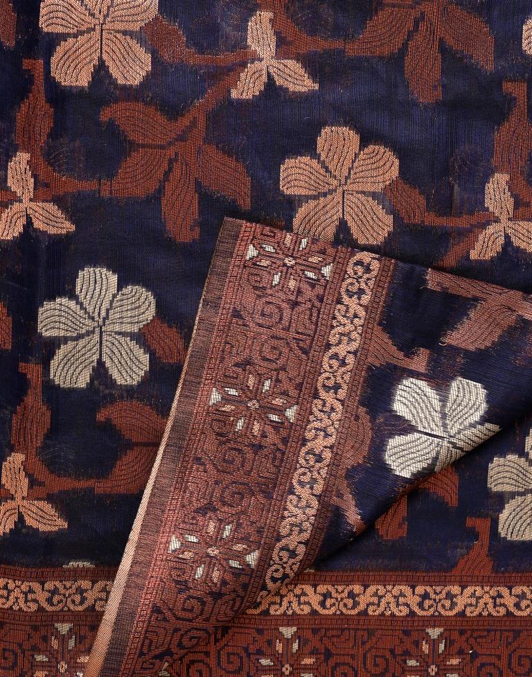 Dark Blue Banarasi Cotton Saree | Leemboodi