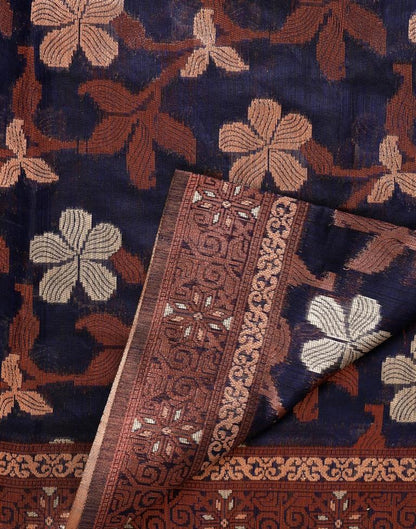 Dark Blue Banarasi Cotton Saree | Leemboodi