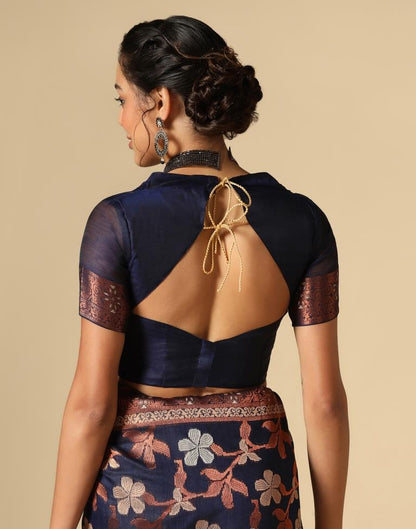 Dark Blue Banarasi Cotton Saree | Leemboodi