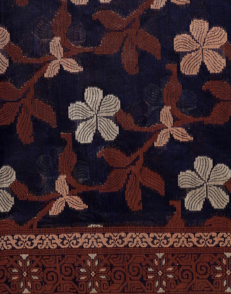 Dark Blue Banarasi Cotton Saree | Leemboodi