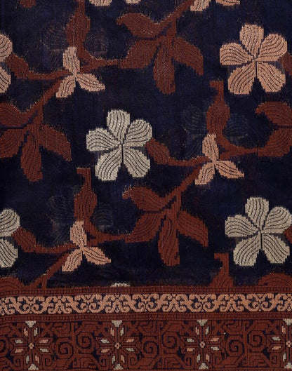 Dark Blue Banarasi Cotton Saree | Leemboodi