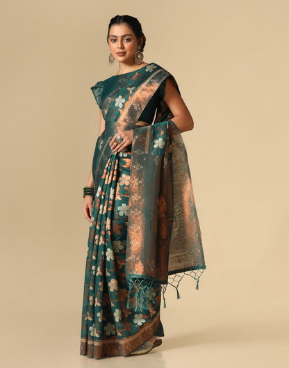 Rama Green Banarasi Cotton Saree | Leemboodi