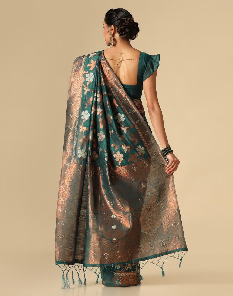 Rama Green Banarasi Cotton Saree | Leemboodi