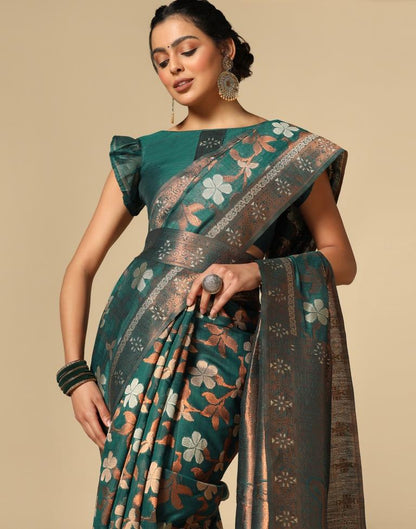 Rama Green Banarasi Cotton Saree | Leemboodi
