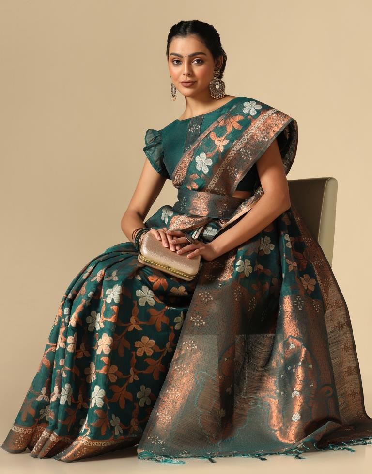 Rama Green Banarasi Cotton Saree | Leemboodi