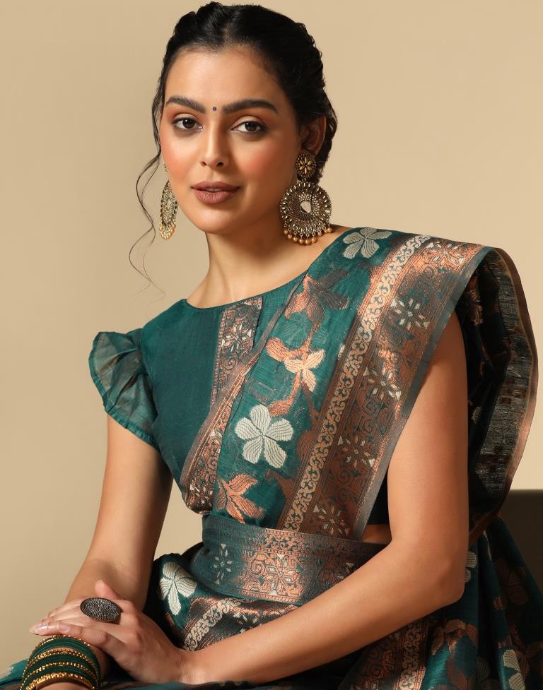 Rama Green Banarasi Cotton Saree | Leemboodi