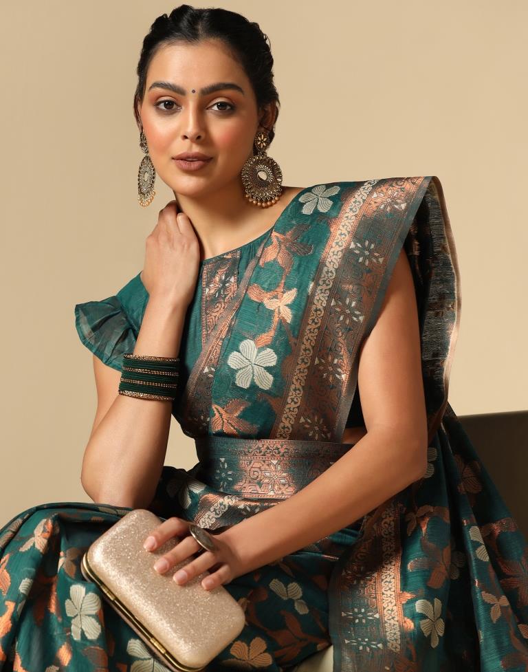 Rama Green Banarasi Cotton Saree | Leemboodi