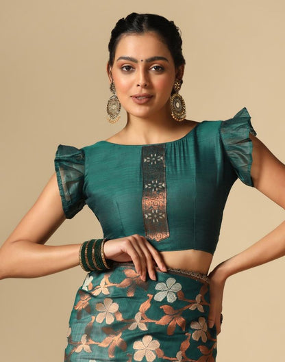 Rama Green Banarasi Cotton Saree | Leemboodi