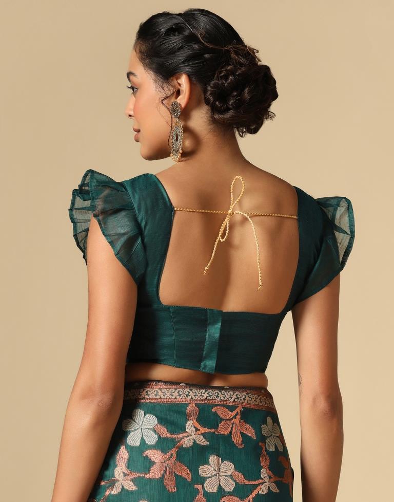 Rama Green Banarasi Cotton Saree | Leemboodi