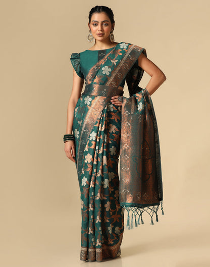 Rama Green Banarasi Cotton Saree | Leemboodi