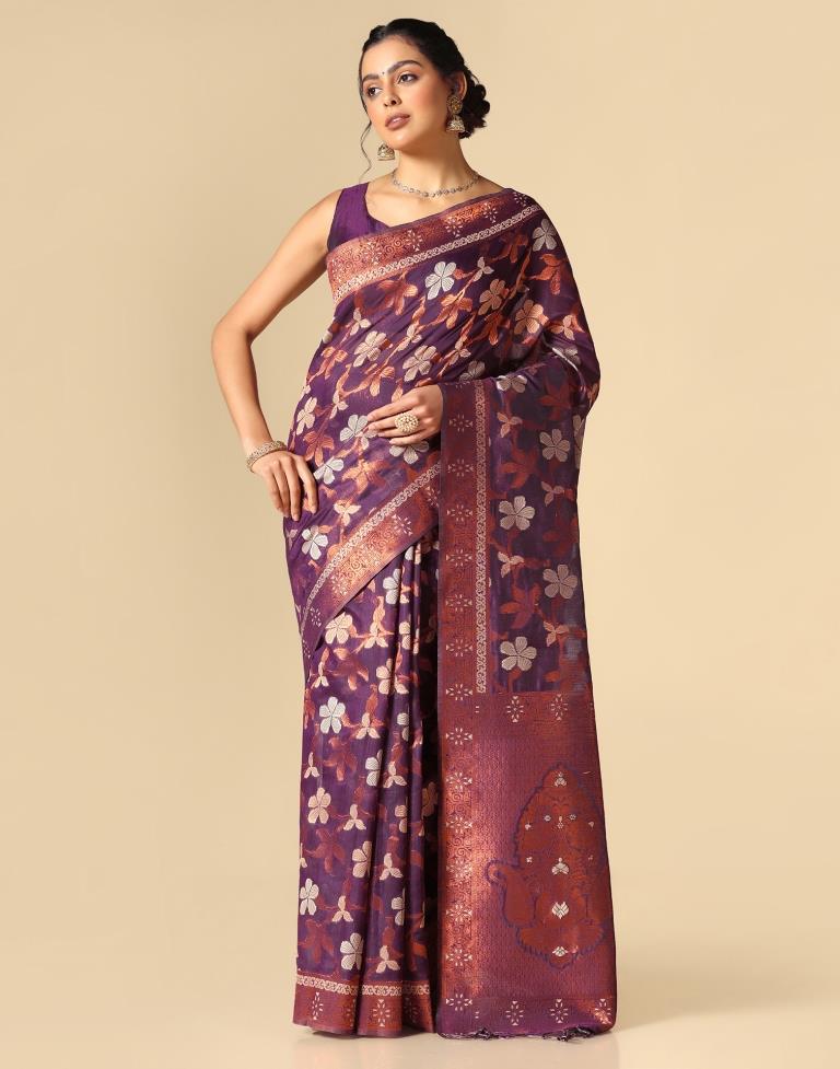 Purple Banarasi Cotton Saree | Leemboodi