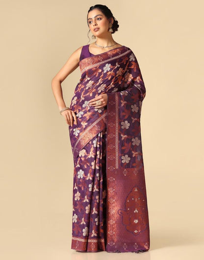Purple Banarasi Cotton Saree | Leemboodi