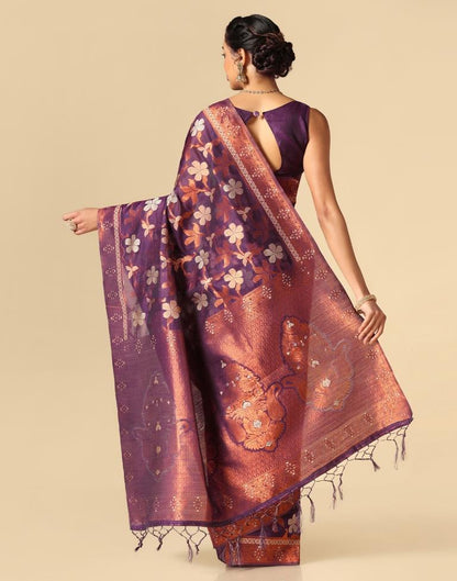 Purple Banarasi Cotton Saree | Leemboodi
